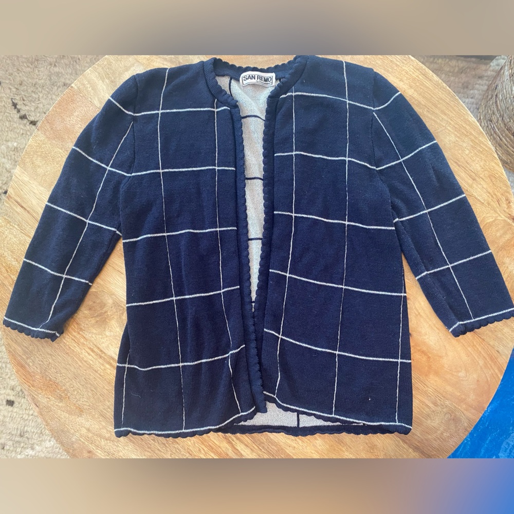 Windowpane Navy Grid Cardigan